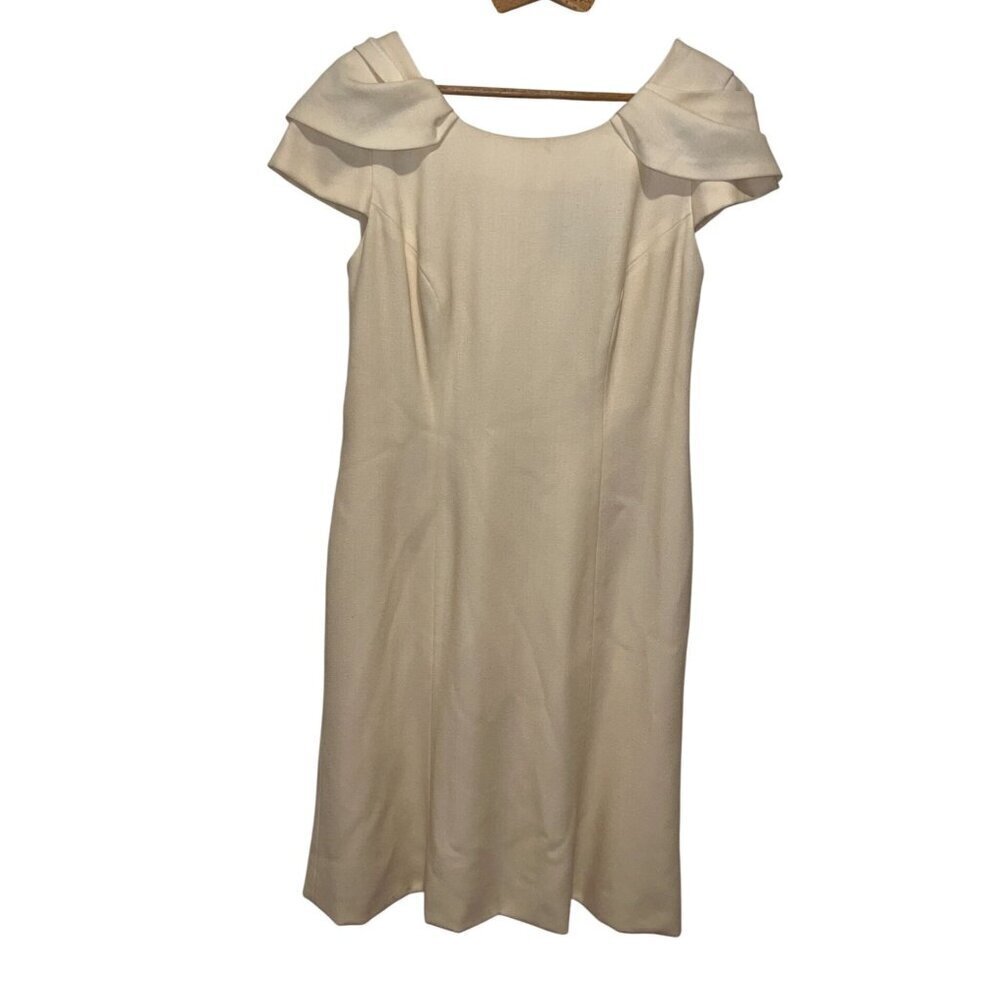 Carolina Herrera Ivory Cap Sleeve SheathMini  Dress With Draped Neckline Size 6